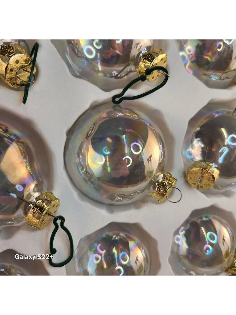 Holiday Crystal Glass Christmas Tree Ornaments Set 23 Pc 3 Sizes Gold Caps Vinta